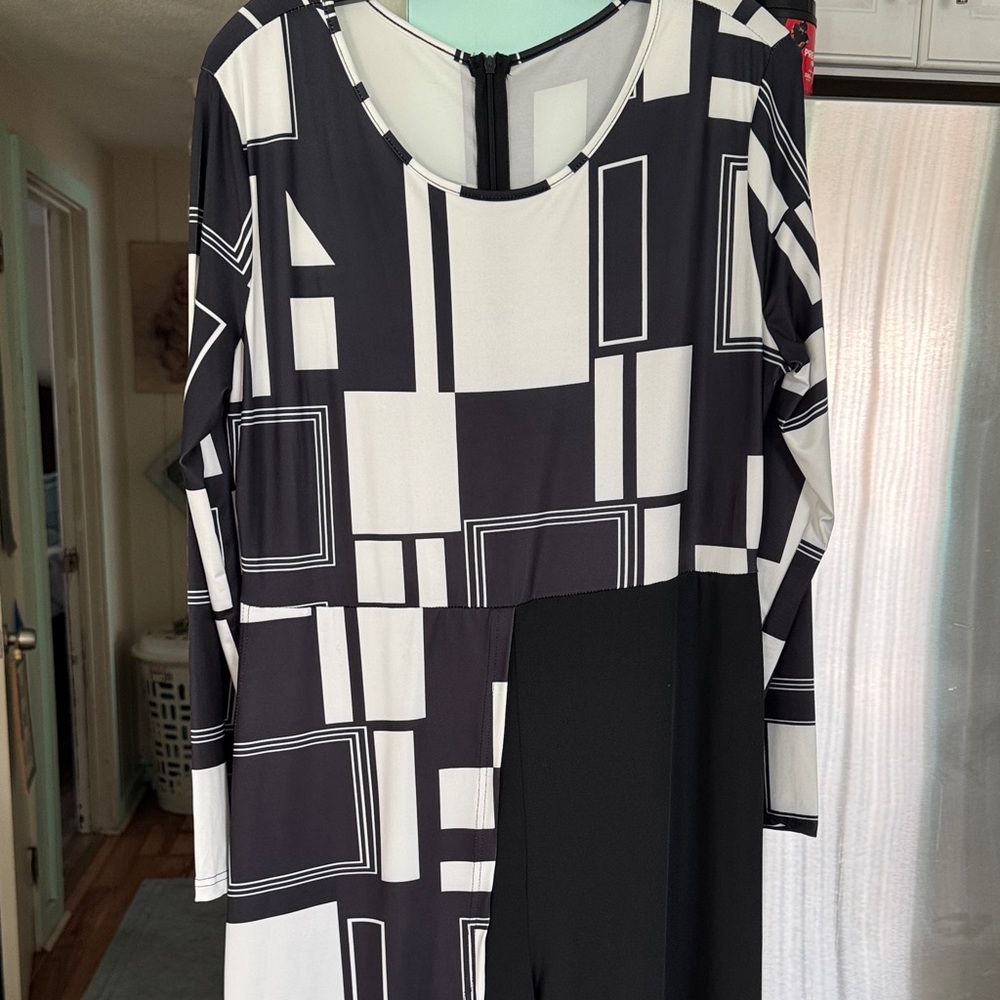 Source Unknown Black and White Geometric Jumpsuit